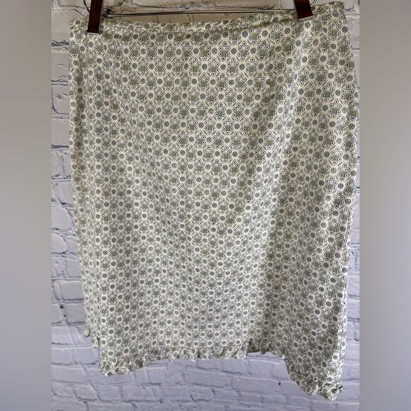 J Crew Blue Green Ditsy Print Cotton Casual Minimalist Ruffle Hem Mini Skirt 6 - Picture 3 of 8